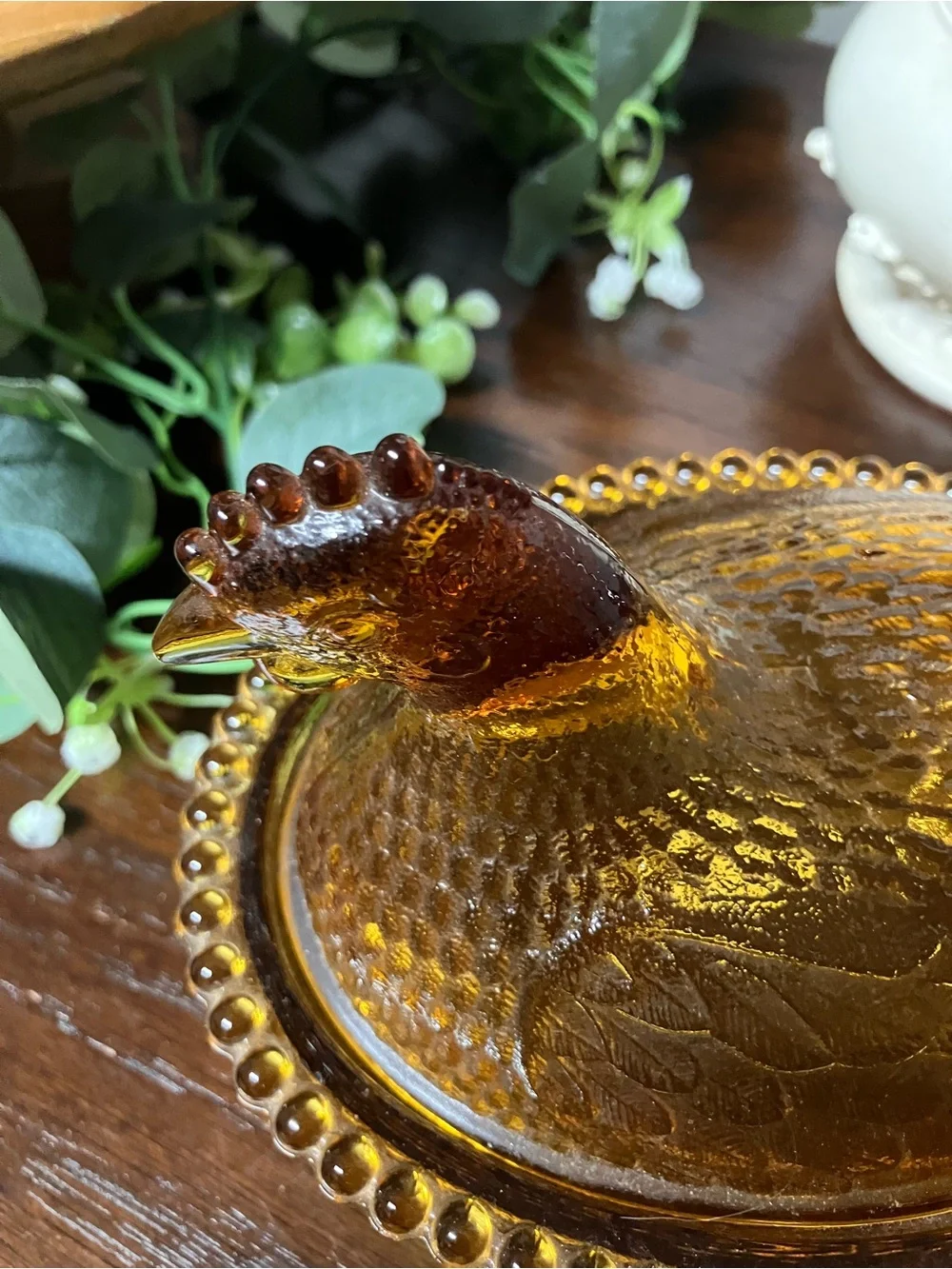 Vintage Amber Glass Hen Covered Dish